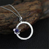Circle with Flower Lapis Necklace